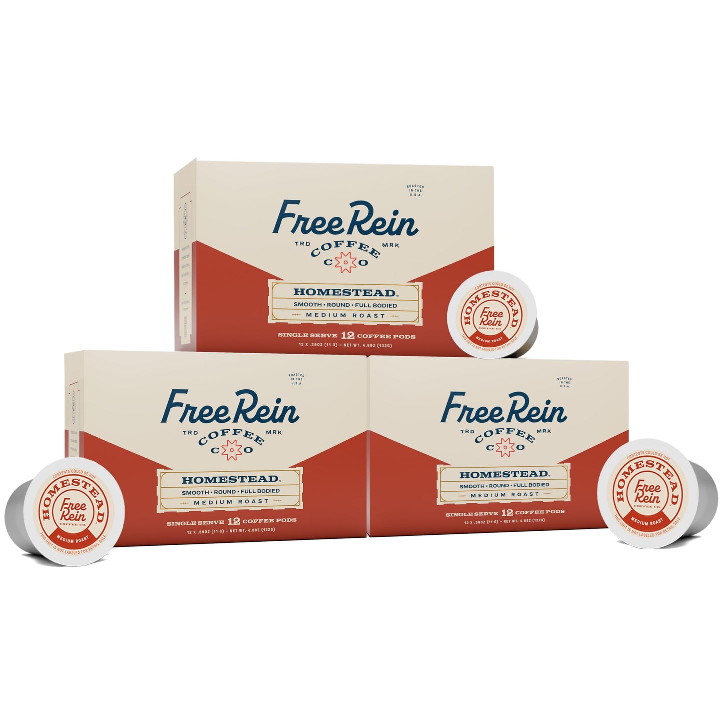 Free Rein Coffee Company Homestead Medium Roast Coffee Pods - Smooth & Balanced Coffee Roasted in America - 36ct (3 Packs of 12)