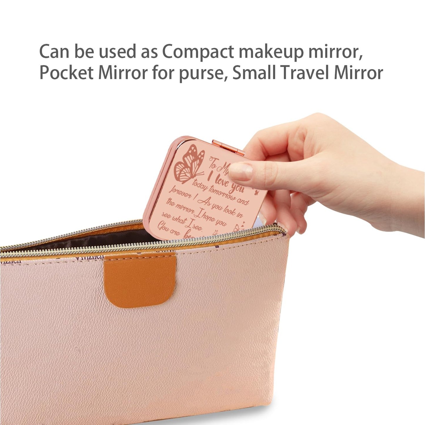 PDOZV Small Compact Mirror, Rosegold Square 2.8 2.8 Metal Frame Smooth Style Double Sided Mini Magnifying 1X/2X Mirror fo