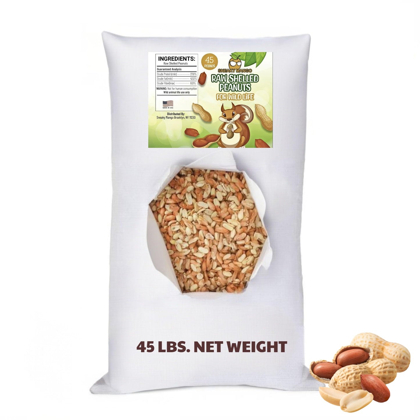 Sneaky Mango enhanced Quality Raw Out of Shell Peanuts for Wildlife - 45 Pounds - Shelled Peanuts- Grown in The USA for Squirrels Deer Birds