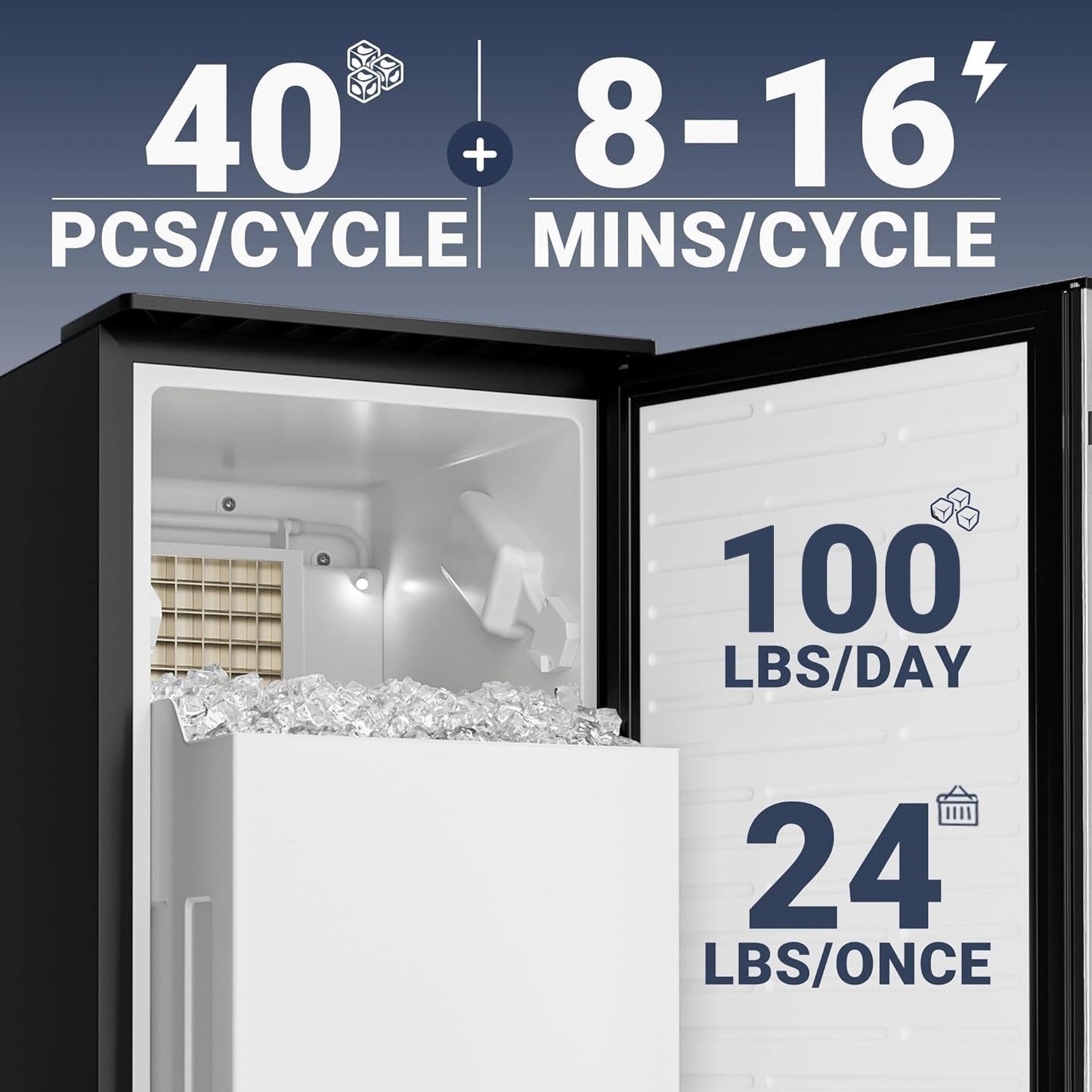 ICYGLEE Commercial Under Counter Ice Maker Machine with Drain Pump, 80Lbs/Day with 24lbs Storage, Auto-Cleaning, 24H Timer, Built-in Freestanding Ice Maker for Home/Commercial & Home Use. (Steel)