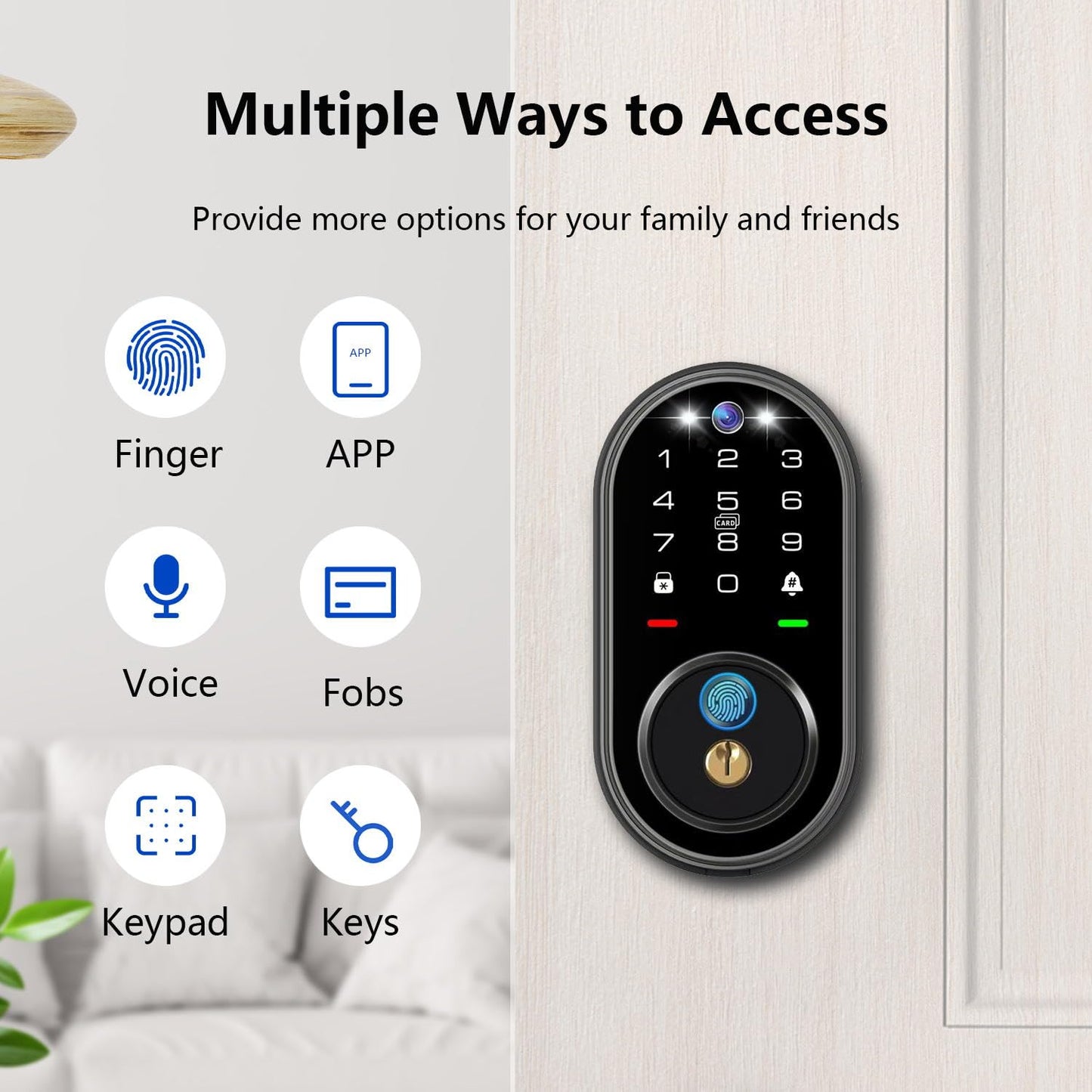 Jacchozhi Fingerprint Smart Lock with Camera, Keyless Entry Door Lock for Front Door, Video Smart Deadbolt with Doorbell, Built-in 2.4GHz WiFi,2-Way Audio, APP Control,IP54 Waterproof, 8 AA Batteries