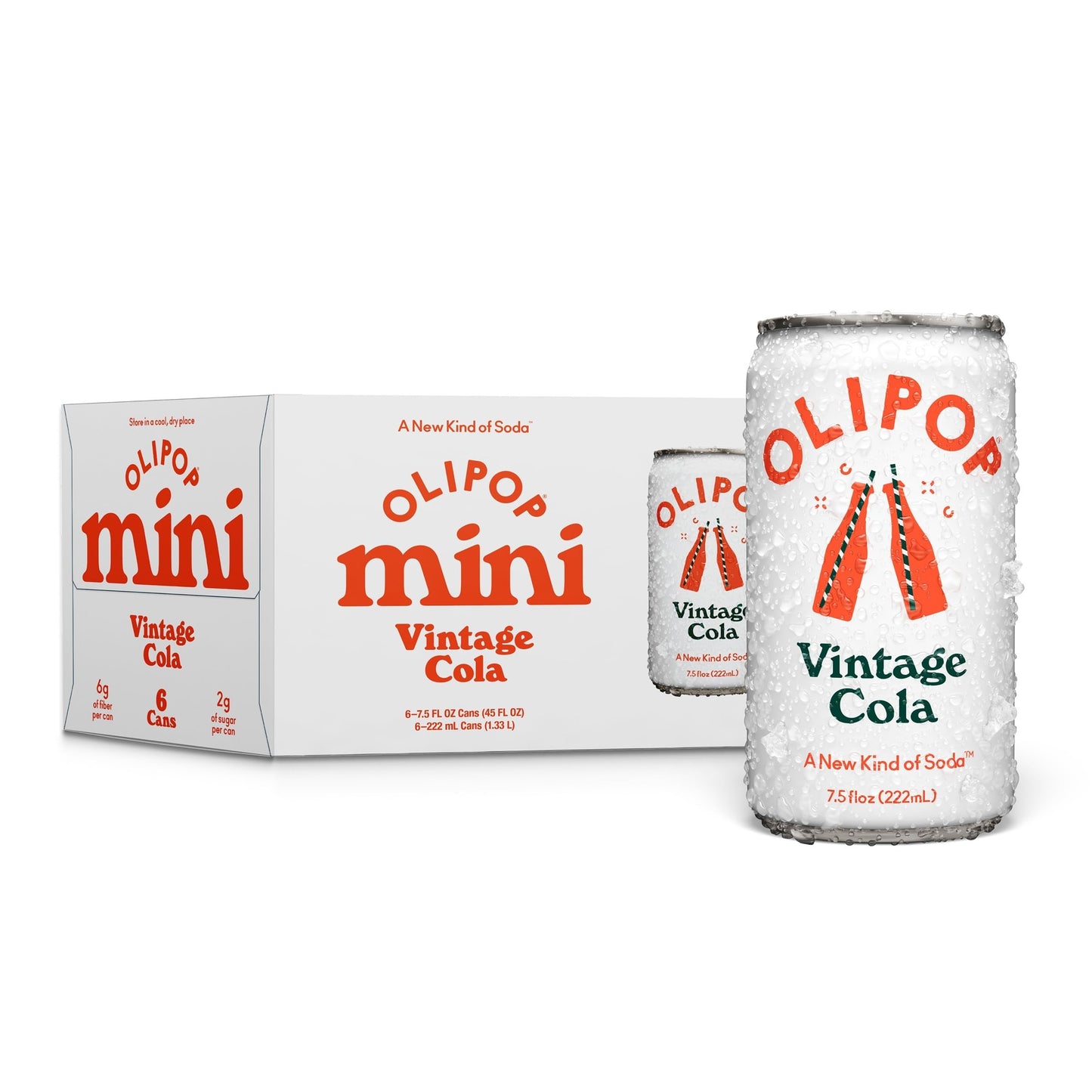 OLIPOP Minis Prebiotic Soda Pop Vintage Cola Pantry Pack Packed with Prebiotics Fiber and Botanicals Gluten Free Vegan GMO Free 7.5oz (6-Cans)
