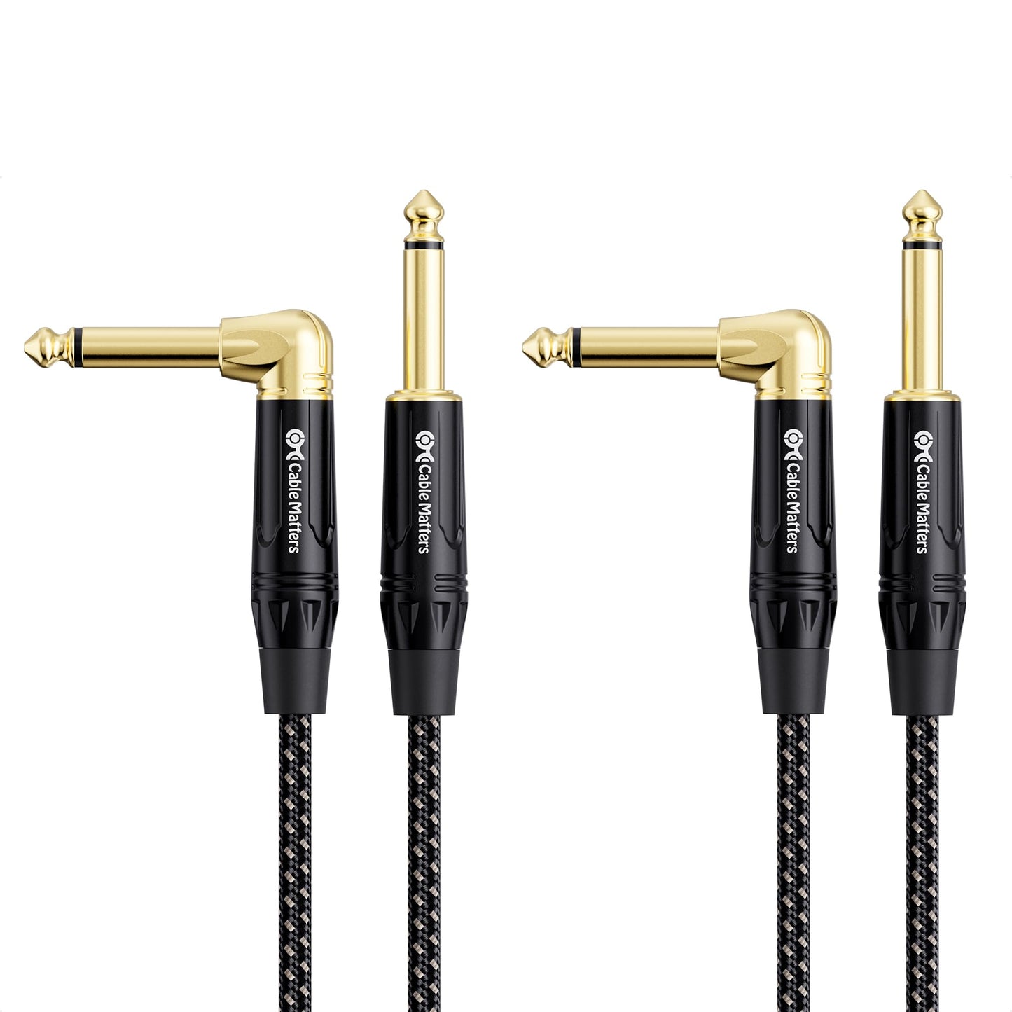 Cable Matters 2-Pack Braided 1/4 Inch TS Right Angle Electric Guitar Cable - 6ft, Straight to Right Angle Guitar Cord, Instrumen