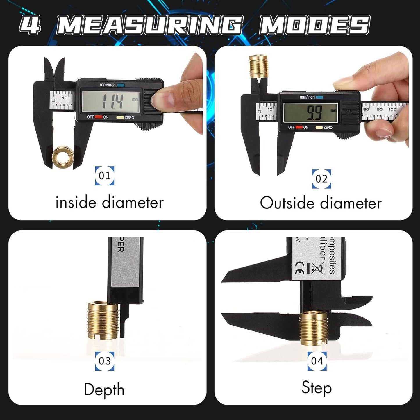 Electronic Digital Caliper and Measuring Tape,6 Inch/150mm Digital Micrometer with Large LCD Screen, Easy Switch from Inch/mm,60 Inch/150cm Measuring Tape for All-Purpose Household
