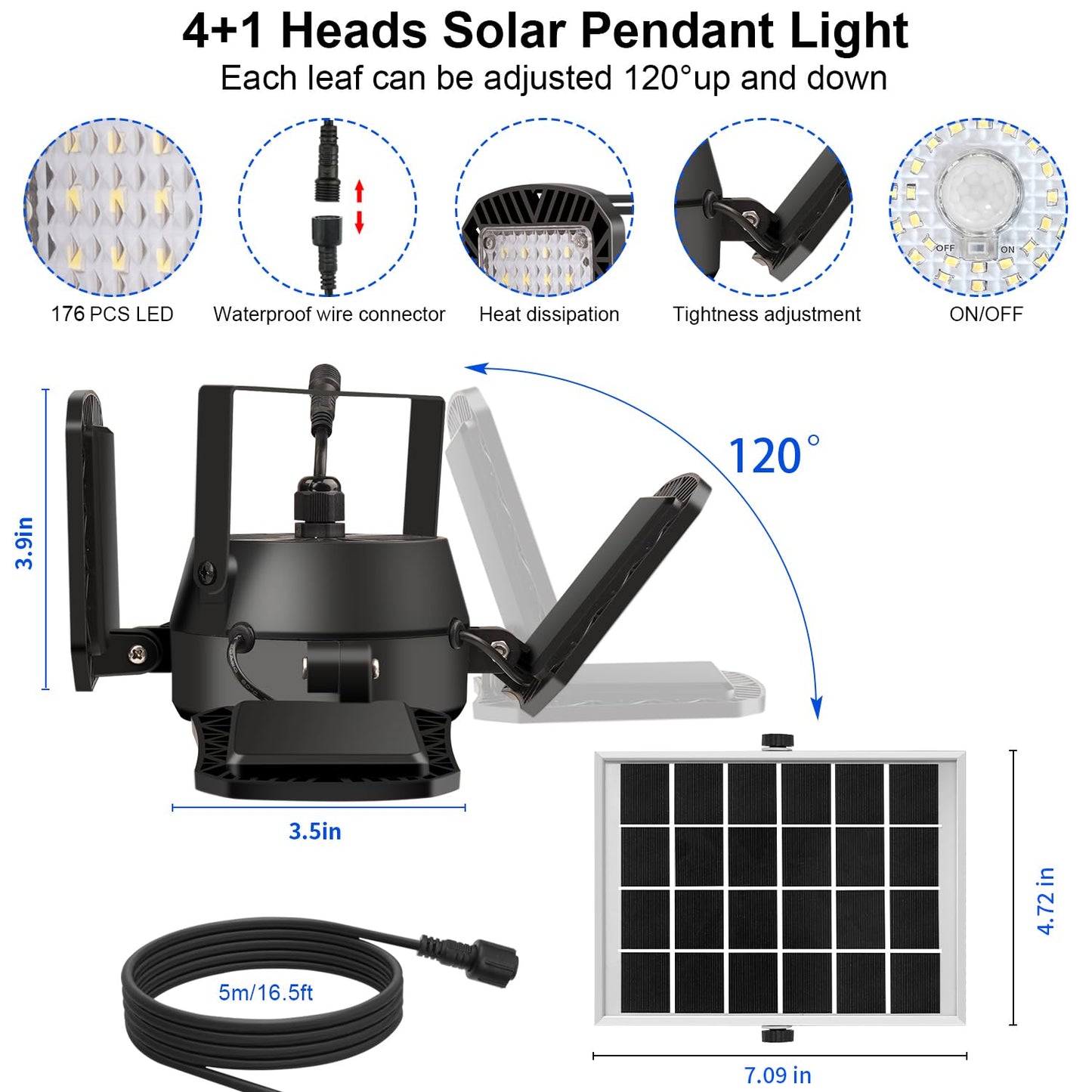 Auzev Solar Shed Light - 128LED Motion Sensor Pendant, 4 Modes, Black, Indoor/Outdoor