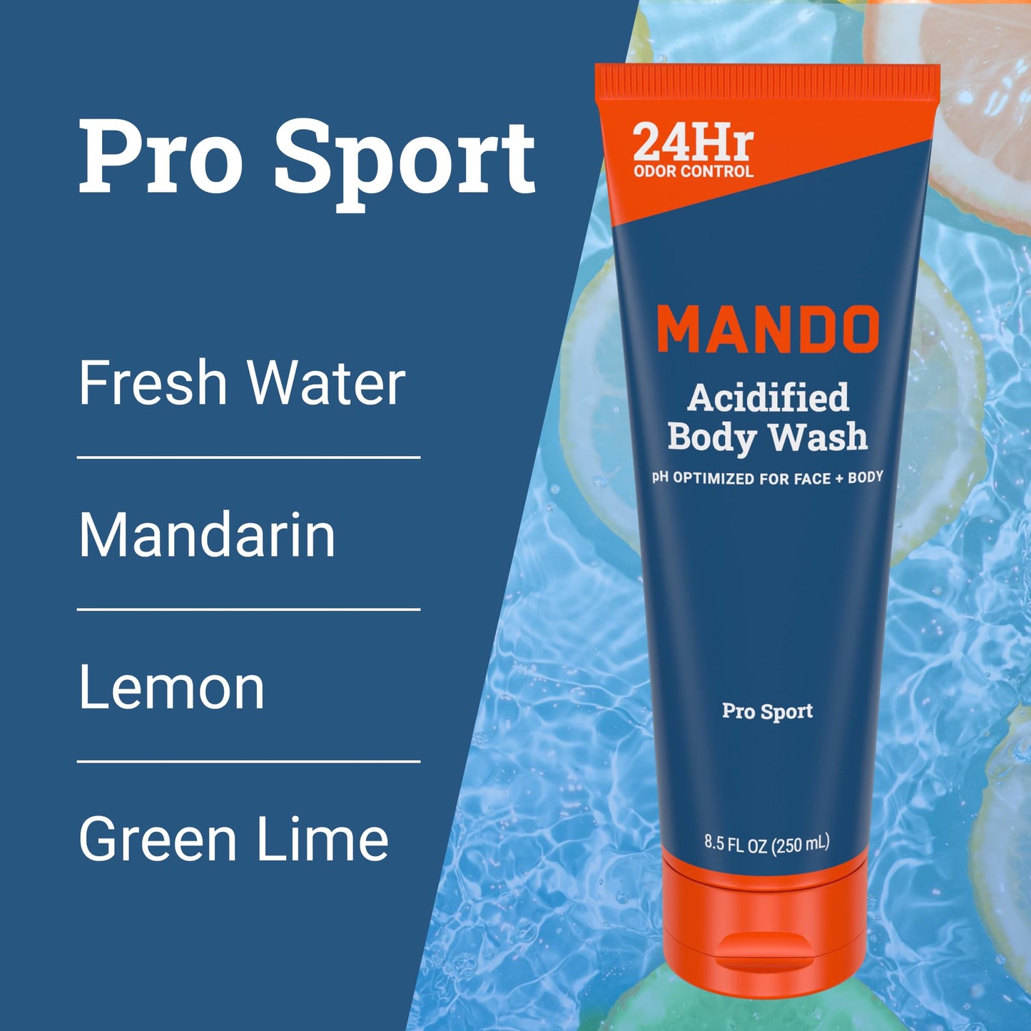 Mando Acidified Body Wash - 24 Hour Odor Control - Removes Odor Better than Soap - Formulated without SLS or Phthalates - Skin S