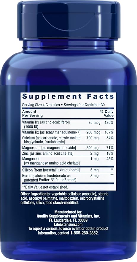 Life Extension Bone Restore Calcium Supplement with Vitamin K2, 120 Capsules (Pack of 3)
