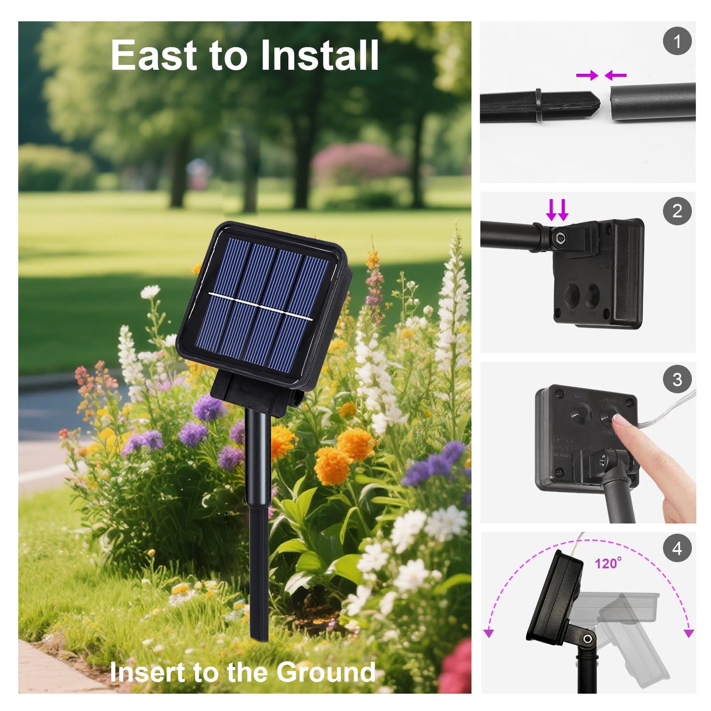 ANGMLN Solar Waterfall Fairy Bunch Lights, 200 LEDs, Purple, Waterproof, 8 Modes, Model MBSHD, Outdoor Garden Decorations