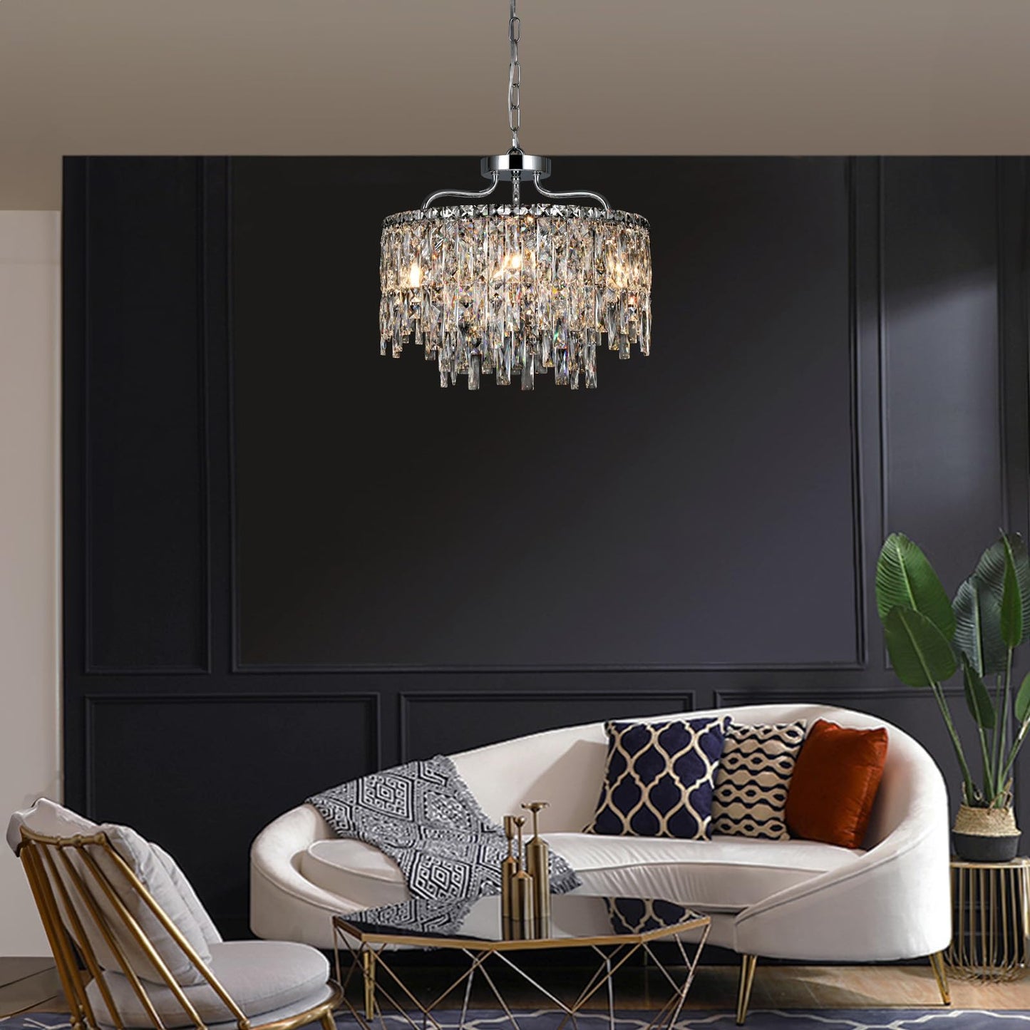 Nisidun Chrome Crystal Chandelier Modern stylish Round Dining Room Chandeliers Over Table 6 Lights Chrome Ceiling Pendant Lighting For Dining Room Bedroom Entryway Foyer Staircase