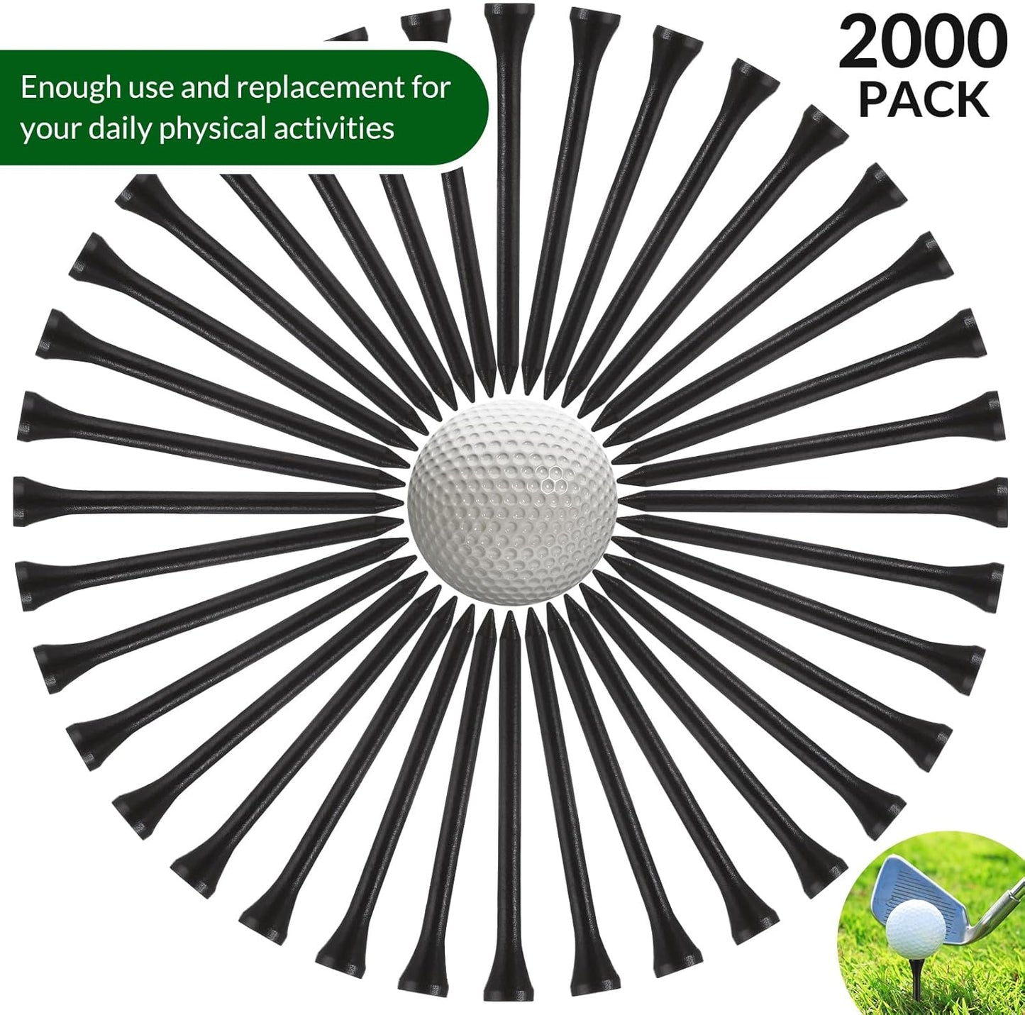Mudder 2000 Pcs Bamboo Golf Tees Bulk Professional Golf Tees Reduce Friction Side Spin for Club Men Women Kids Accessories