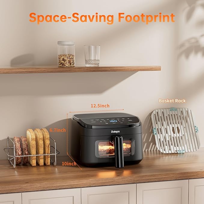 Air Fryer 8-in-1, 4.5Qt Air Fryer, Space-Saving & Compact with DC Motor, Fast & Crispy Cooking, Adjustable Fan Speed, 95% Less Oil for Healthy Family Meals, Dishwasher Safe