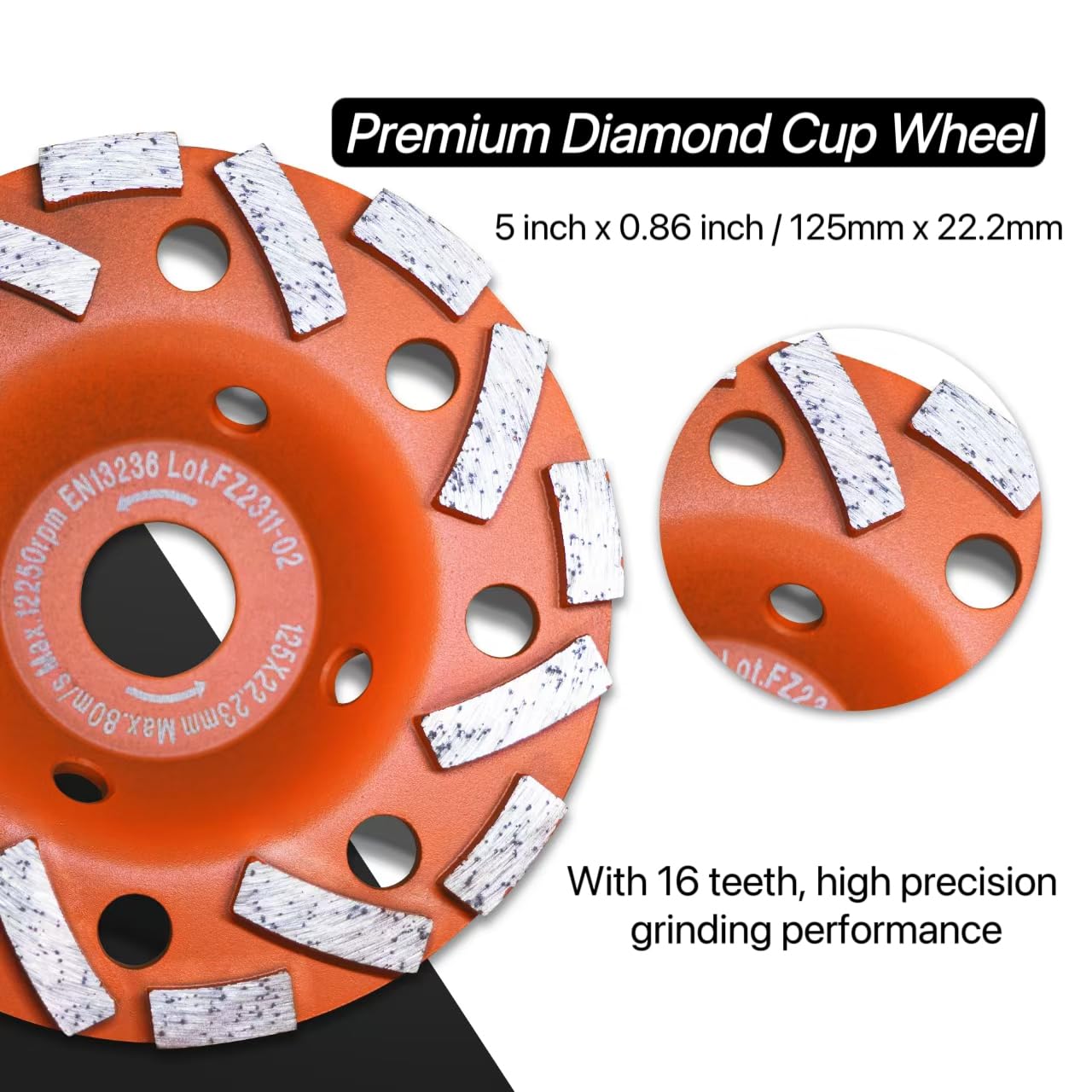 Wohenhao Dust Shroud for Angle Grinder 4.5-5 inch + Diamond Grinding Cup Wheel 5 inch, Universal Surface Grinding Shroud with Grinding Wheel for Concrete Surface, Cement, Marble, Rock, Granite