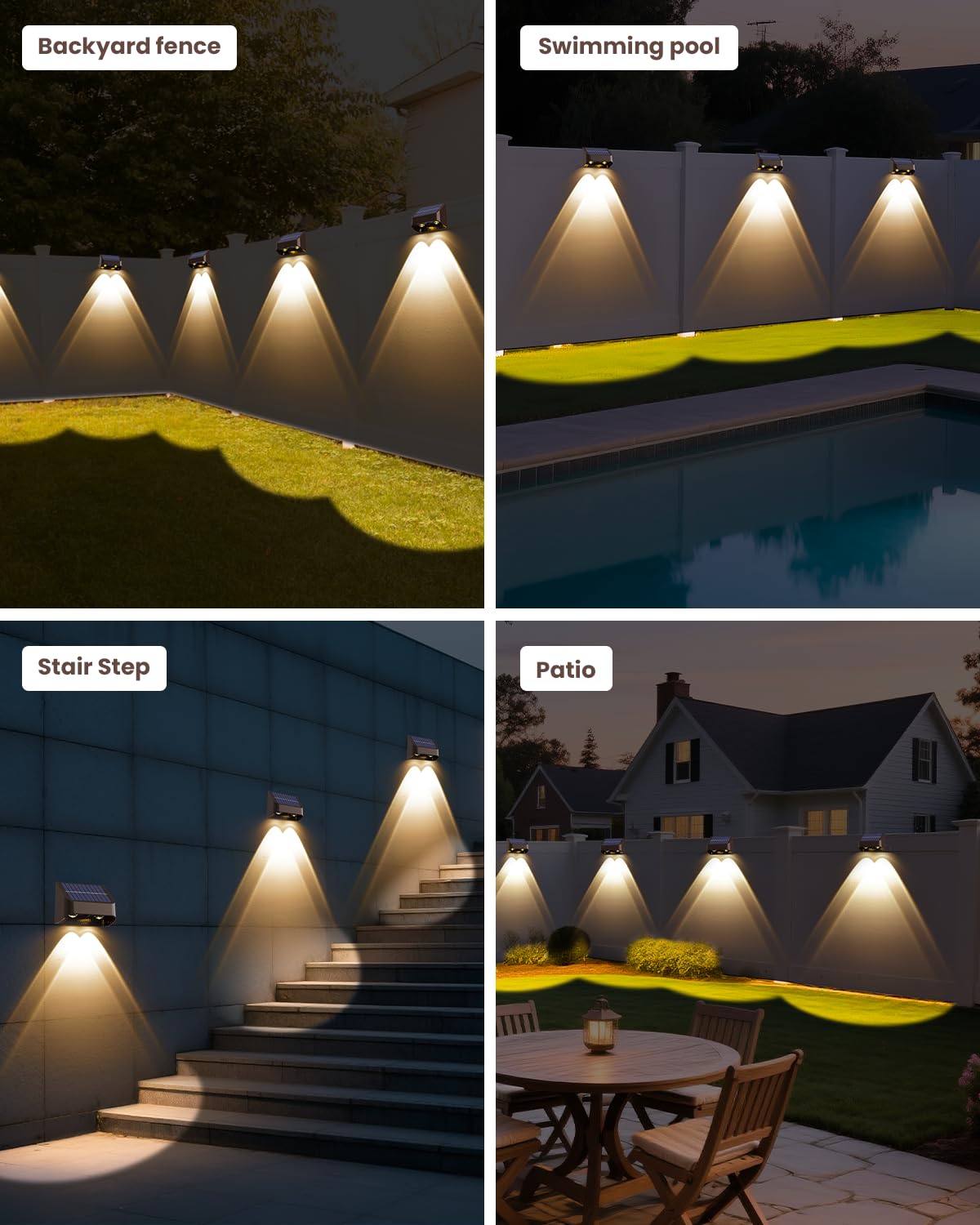 FLITI Solar Fence Lights - 3000/4000/6000K, Waterproof Dusk to Dawn Outdoor Lighting, 8 Pack, Acrylic, Model SWV-3108, Brown