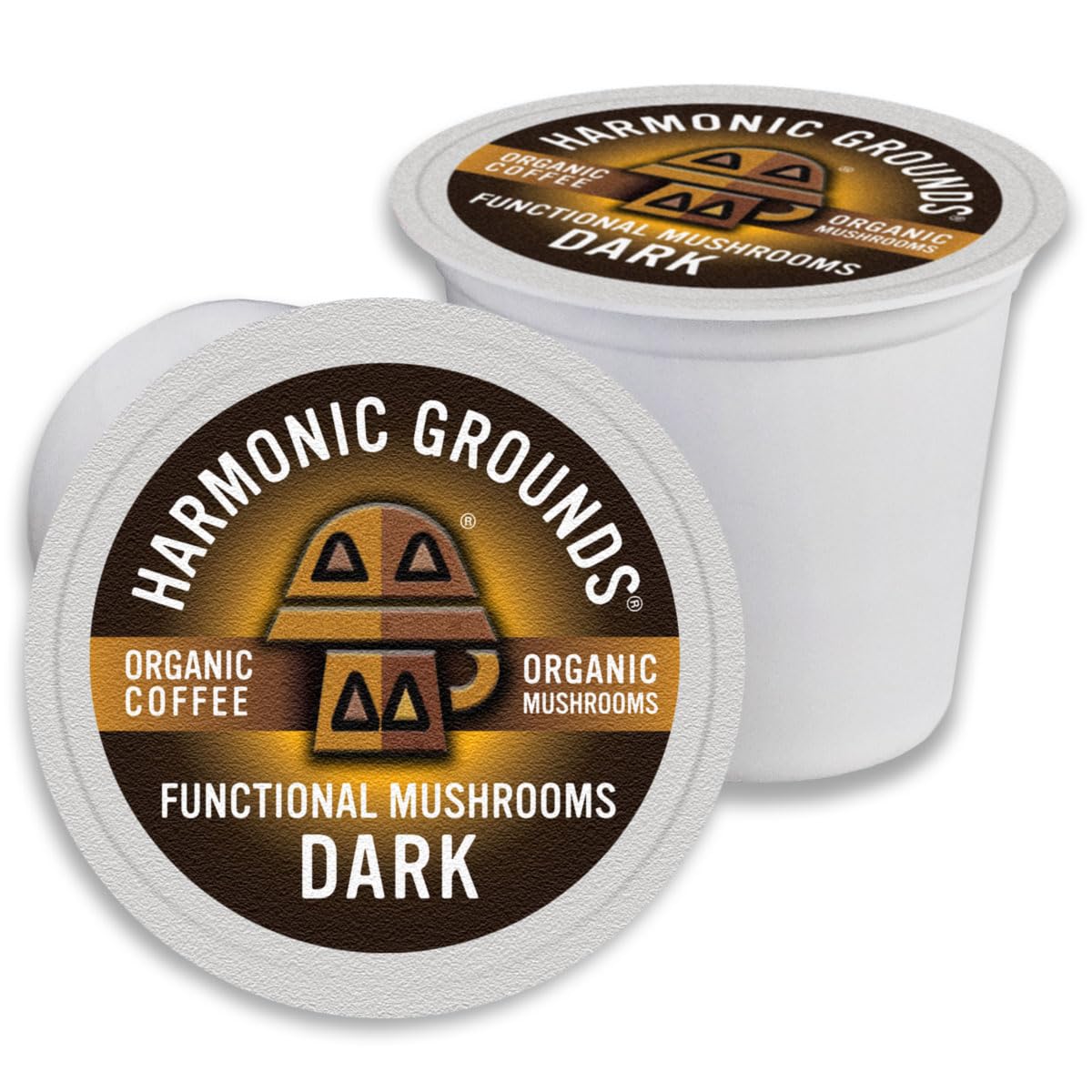 Harmonic Grounds Organic Mushroom Coffee Pods - Dark Roast Coffee with Lions Mane Reishi Chaga Cordyceps & Turkey Tail - Compatible with Keurig K-Cup malt-inspired - 34 Count