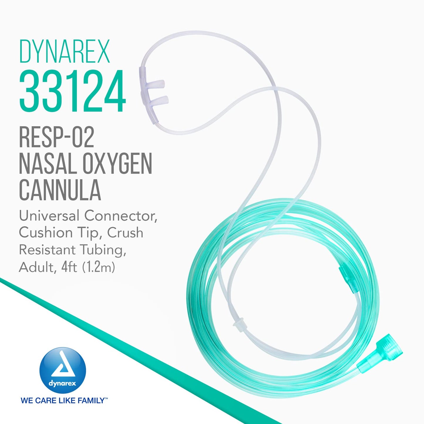 Dynarex Nasal Cannulas for Oxygen Therapy - 4' Crush Resistant Oxygen Supply Tubing for Adults - Soft Cushion Tip Universal Connector - 50 Per Case
