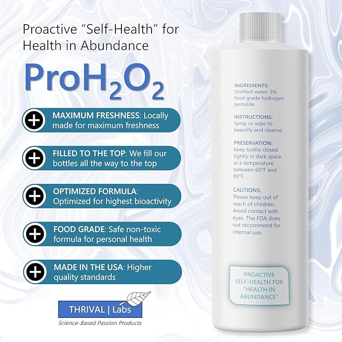 ProH2O2 3% Food Grade Hydrogen Peroxide – Natural Cleaner & Disinfectant – Suitable for Household Use – Ideal for Cleaning, Sanitizing & Gargle – 32 fl oz Refill (Pack of 4)