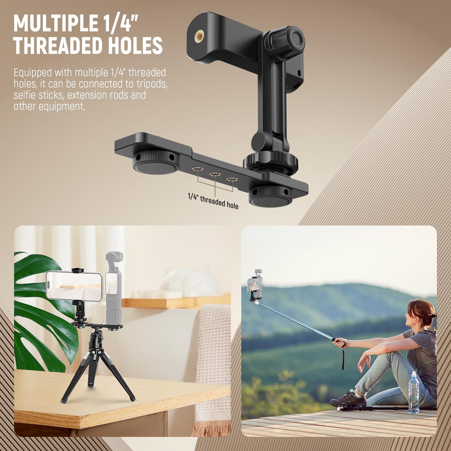 Neewer Phone Holder Mount Compatible With Dji Osmo Pocket 3, Pocket 3 Expansion Accessories Cell Phone Mount With 1/4 Threads Fo