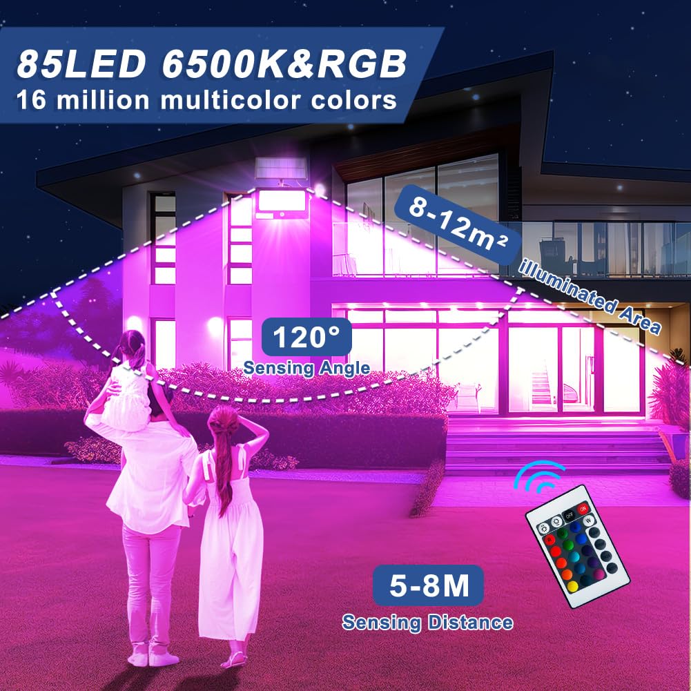 Galavasen Solar Color Changing Flood Lights, 16.4FT Cable, RGB, Waterproof, Remote Control, Model YL-06202-0020W-145190-HA, Multicolor