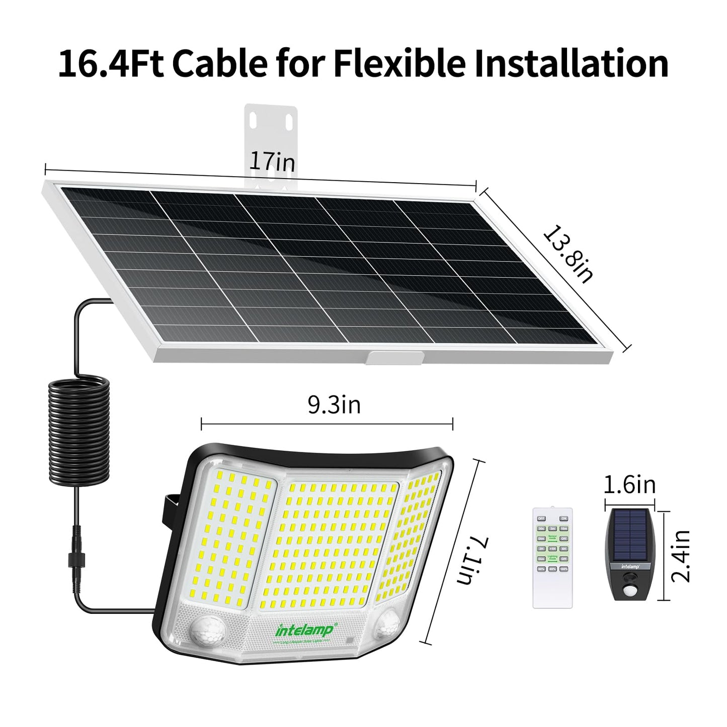 Intelamp Solar Flood Lights Outdoor Waterproof 20000Mah 4000Lm Linkable Dual Motion Sensor Security Floodlight Exterior With Remote 16.4 Ft Cable 2-12H Dusk To Dawn Spots Lighting Outside