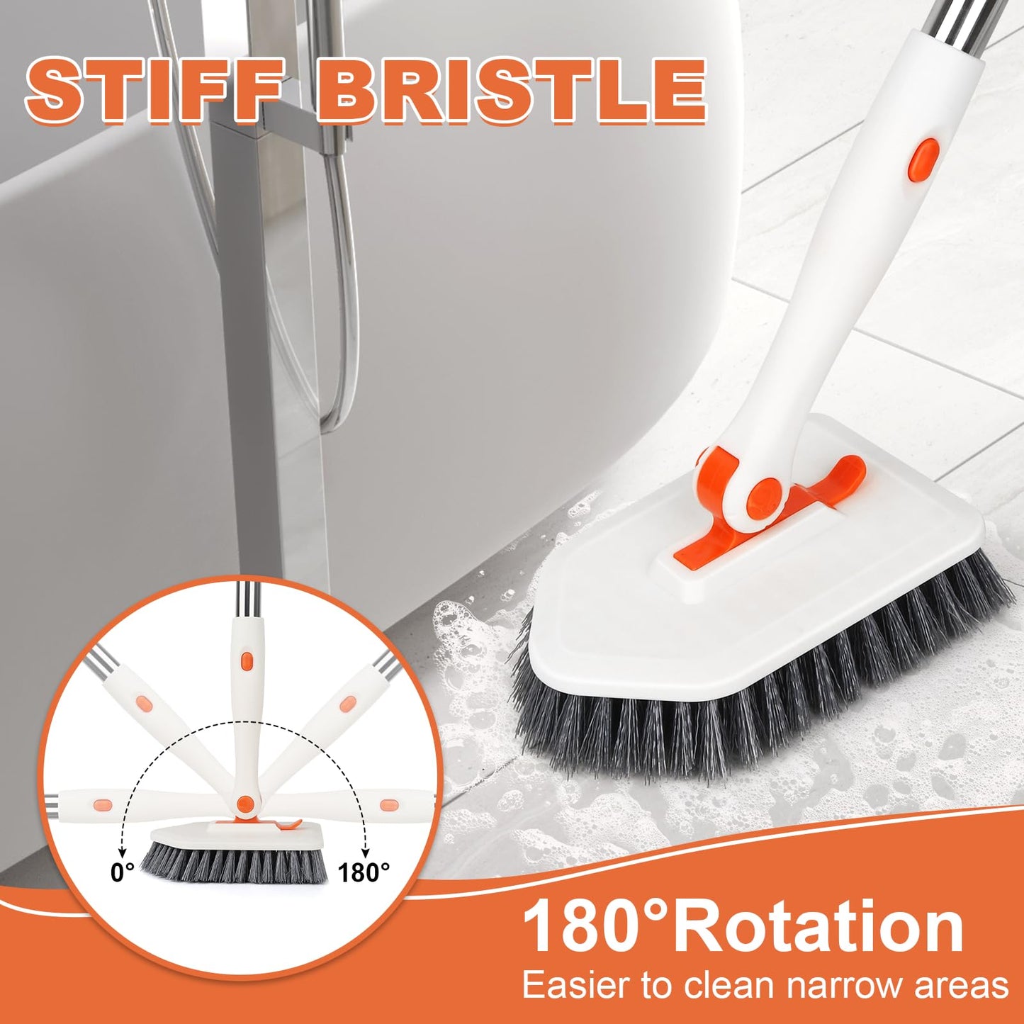 Long Handled Scrub Brush for Shower,3-in-1 Cleaning Brushes with 3 Different Function Cleaning Heads Brush for Shower Cleaning Bathroom Kitchen Walls Tub Tile