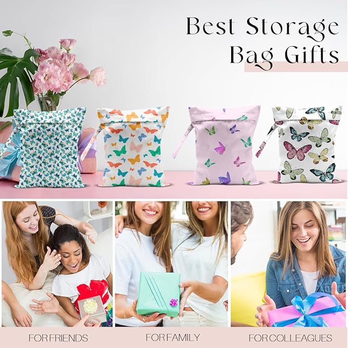 4 Pack Wet Bag for Swimsuit, Beach Travel Essentials Wet Dry Bag, for Sunscreen Toiletry Dirty Clothes Yoga Gym Diaper, Friend Summer Beach Vacation Gifts. Butterfly