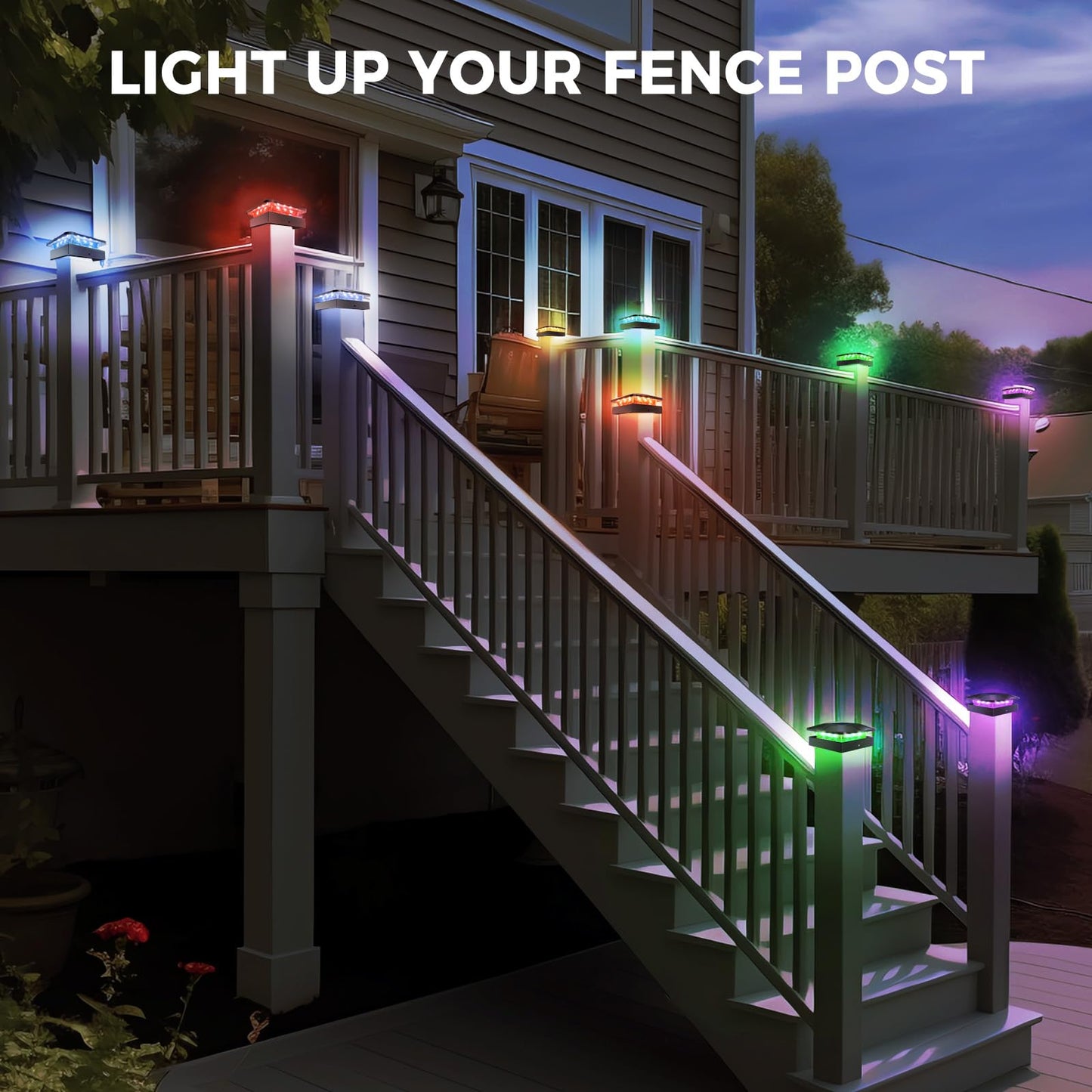 Peasur 4X4 Solar Post Cap Lights Outdoor Rgb Color Changing Led Fence Light Solar Powered Waterproof Wood/Vinyl Posts Top Lighting For Outside Deck Yard Garden Patio