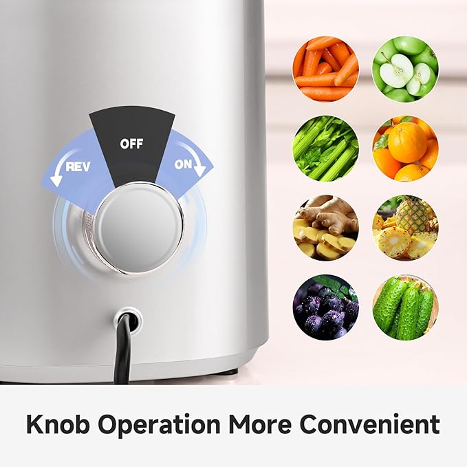 Cold Press Juicer – 5.8" Wide Mouth Hopper for Whole Recipe Loading, Self Feeding for Hands-Free Operation, Zero Waste Masticating Juicer For More Juice, Less Pulp – Triple Strainers