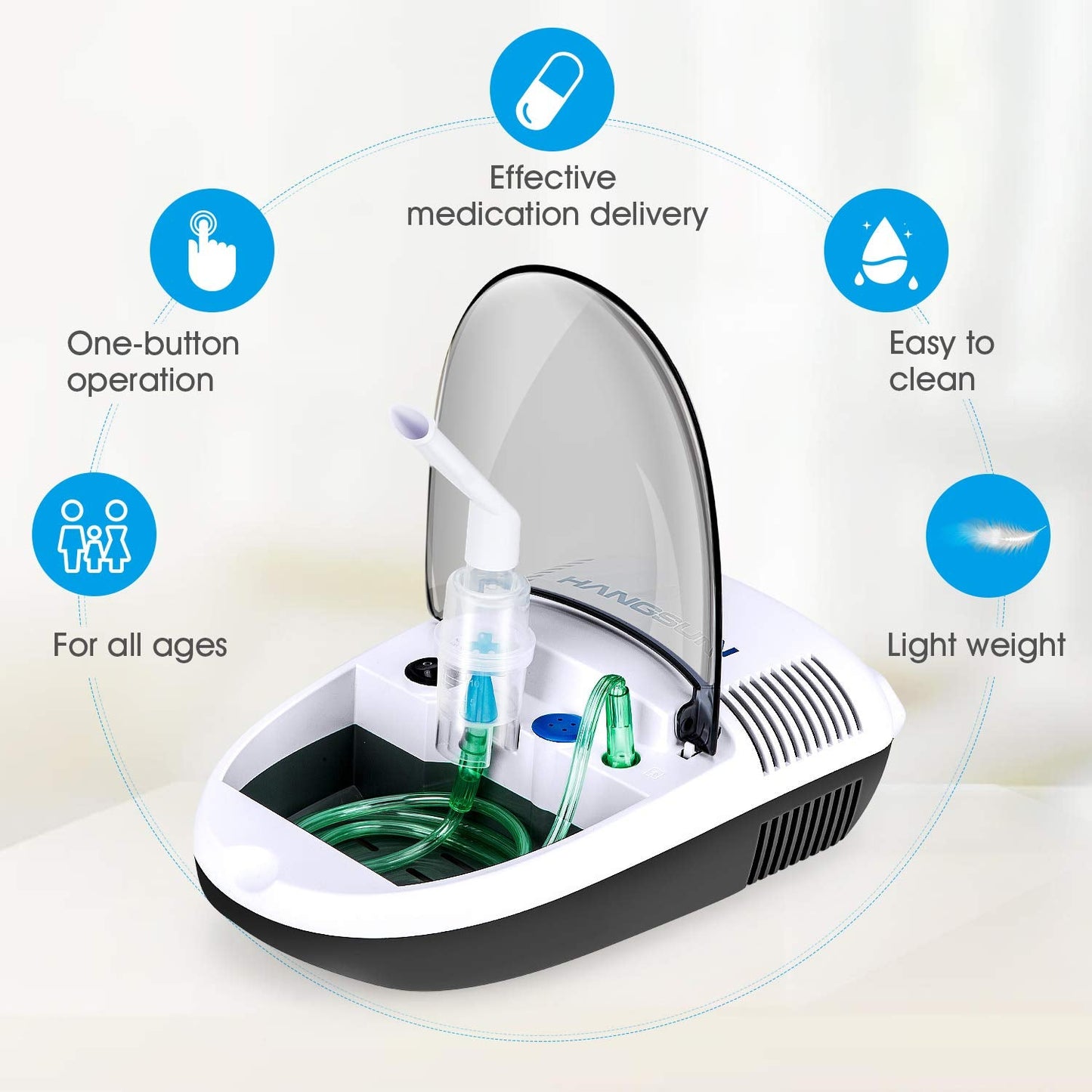Portable Nebulizer for Adults and Kids, Low Noise Desktop Machine for Home or Travel Use with Replacement Accessories