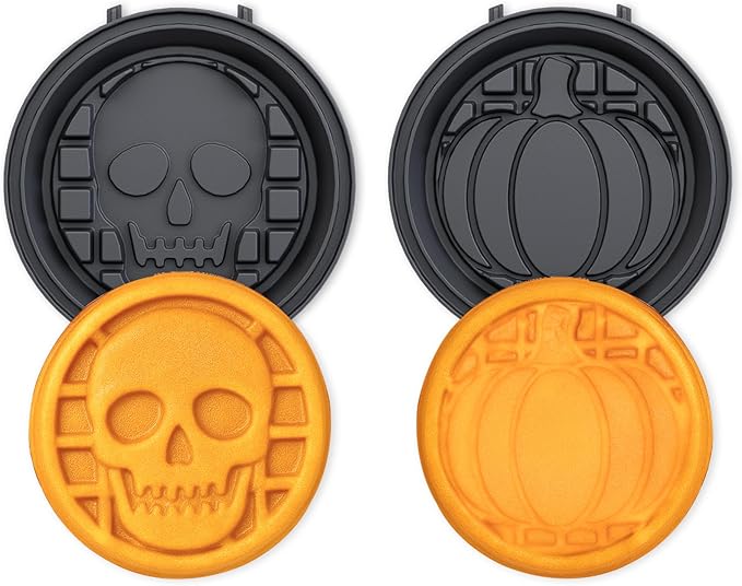 Pumpkin & Skull Waffle Maker Plates 4", Easy Release, Dishwasher Safe, Nonstick Halloween Waffle Plates for KEINVE Waffle Maker (228AK)