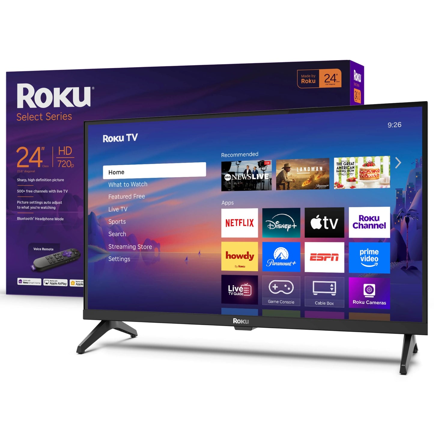 Roku Smart TV 2025 - 24-Inch Select Series, 720p HD TV - Roku TV with Voice Remote - Flat Screen LED Television with Wi-Fi for S