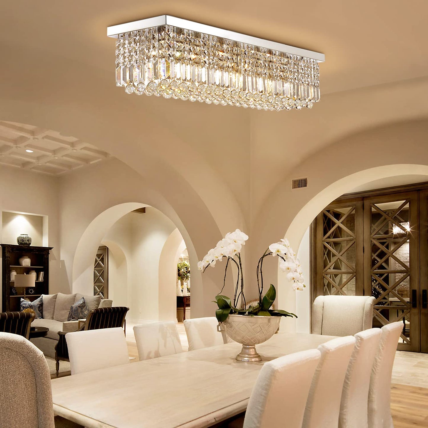 7Pm Crystal Chandelier For Dining Room, Chrome Stainless Steel, 40X10X10, Model Cl010895