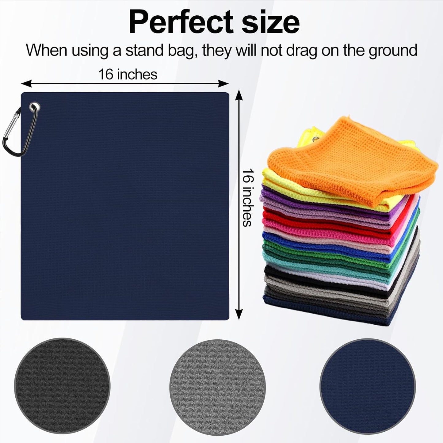 3 Pack 16" X 16" Golf Towels for Golf Bags for Men, Premium Waffle-Pattern Golf Towel with Carabiner Clip, Super Absorbent Microfiber Towel, Golf Accessories for Men, 3 Dark-Gray Colors