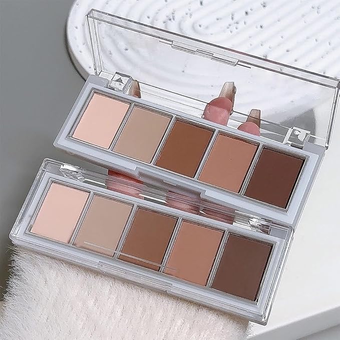 Warm Neutral Rose Brown Eyeshadow Palette โ 5 Matte Shades, Soft Pink to Chocolate, Velvety Finish, Natural Everyday to Romantic Eye Looks, Blendable & Travel-Friendly Makeup for Brown Eyes 02#
