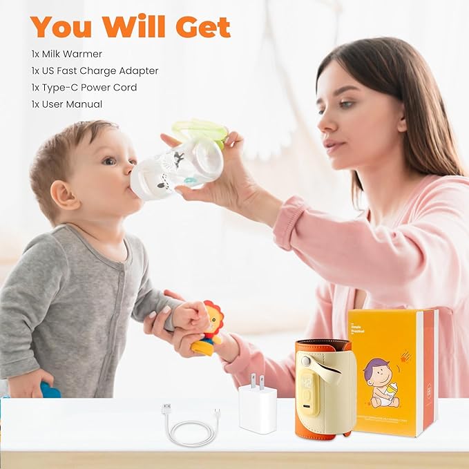 Baby Bottle Warmer β Portable Milk Warmer with 5 Adjustable Temperature Levels, LED Display & Fast Charging, Bottle Insulation Cover for Travel, Car & Outdoor Use