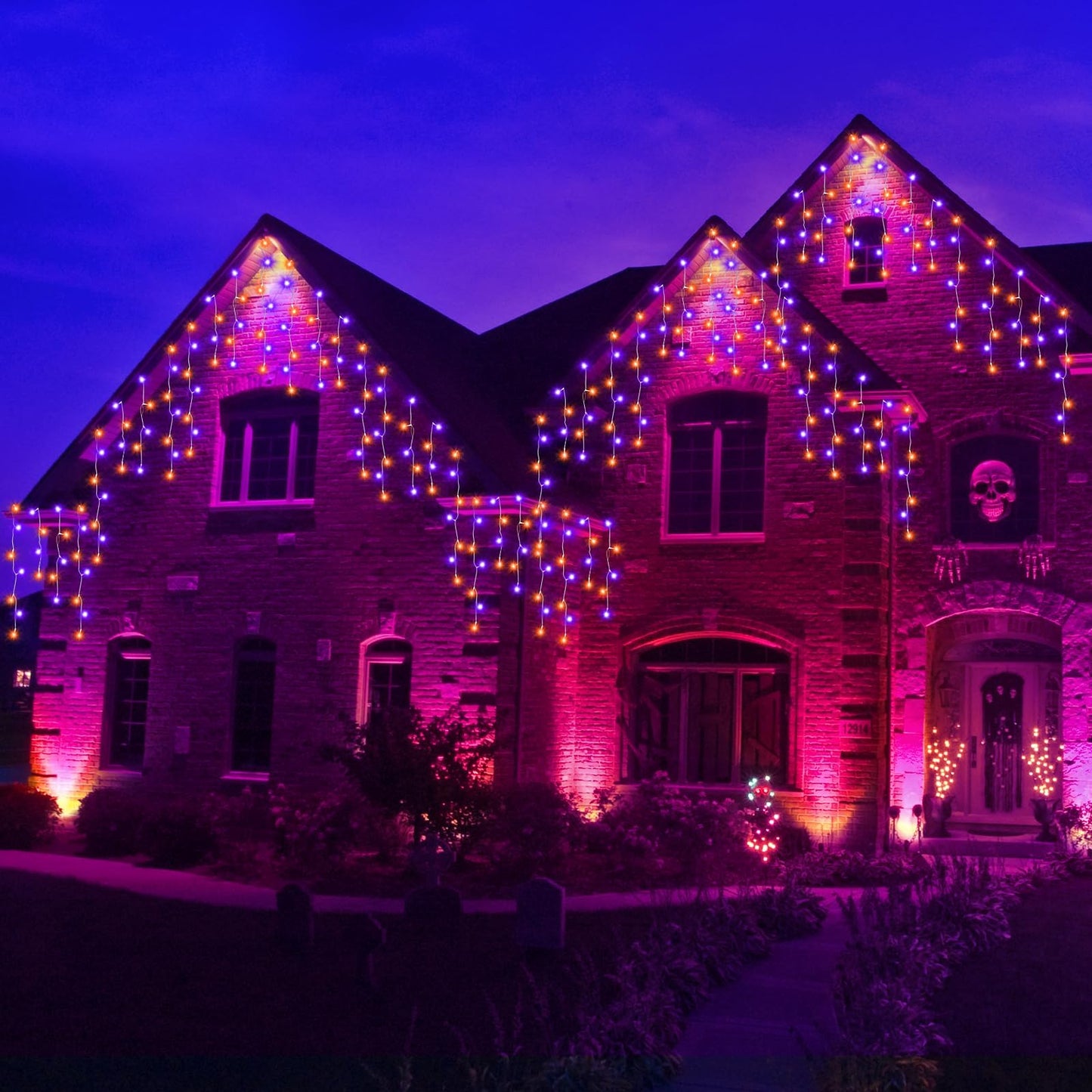 Jeayydsi 52Ft Outdoor Halloween Lights 480Led Purple And Orange Halloween Lights 12 Lighting Modes With Timer Memory Waterproof String Lights For Outside Party Holiday Garden Decor