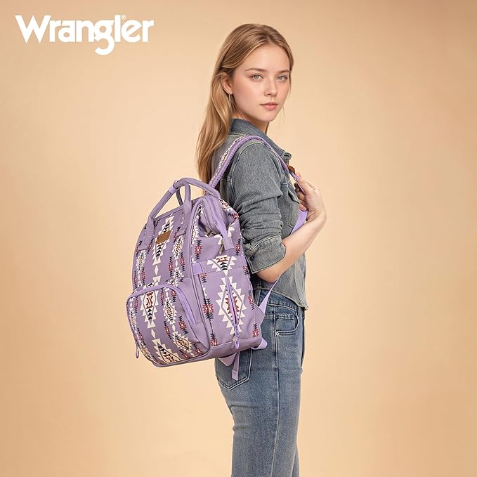 Montana West Wrangler Callie Diaper Bag Backpack with Pacifier Case, Crossbody Bottle Bag and Stroller Straps Western Pattern Multifunction Baby Travel Bag Set WG2215-9110LV