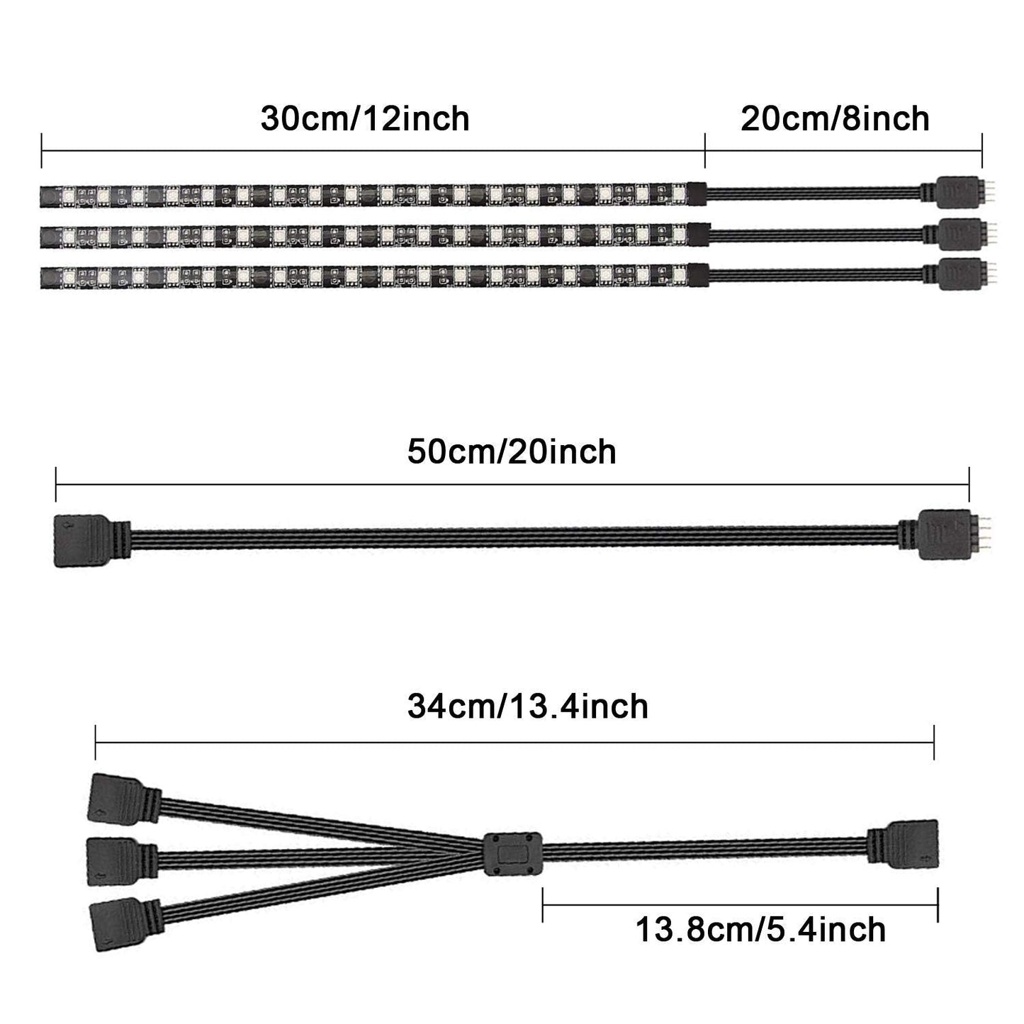 airgoo RGB LED Strip Light, 3pcs Magnetic, 12V 4-Pin, Compatible with ASUS Aura, MSI Mystic Light, Model AGMGCL0008, Self-Adhesive
