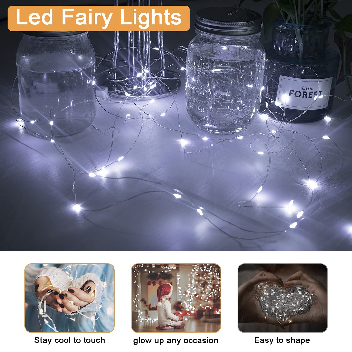 Merfino 12 Pack Battery Operated Fairy Lights, 20 LED, 7Ft, Waterproof Silver Wire, 3 Speed Modes, White, Model ZLDC01#