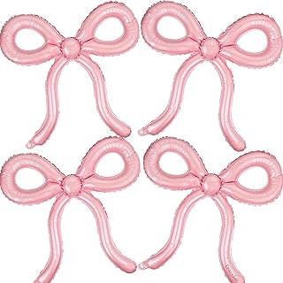 4 Pcs Pink Bow Balloons Bow Birthday Decorations for Girls Women Bow Theme Valentines Day Party Decorations for Bridal Sho...