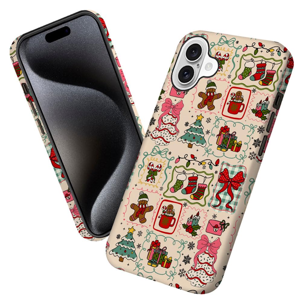 Case for iPhone 16,Christmas Tree Gingerbread Man Phone Case Military-Grade Drop Protection Cover for Women Girl - Frosted