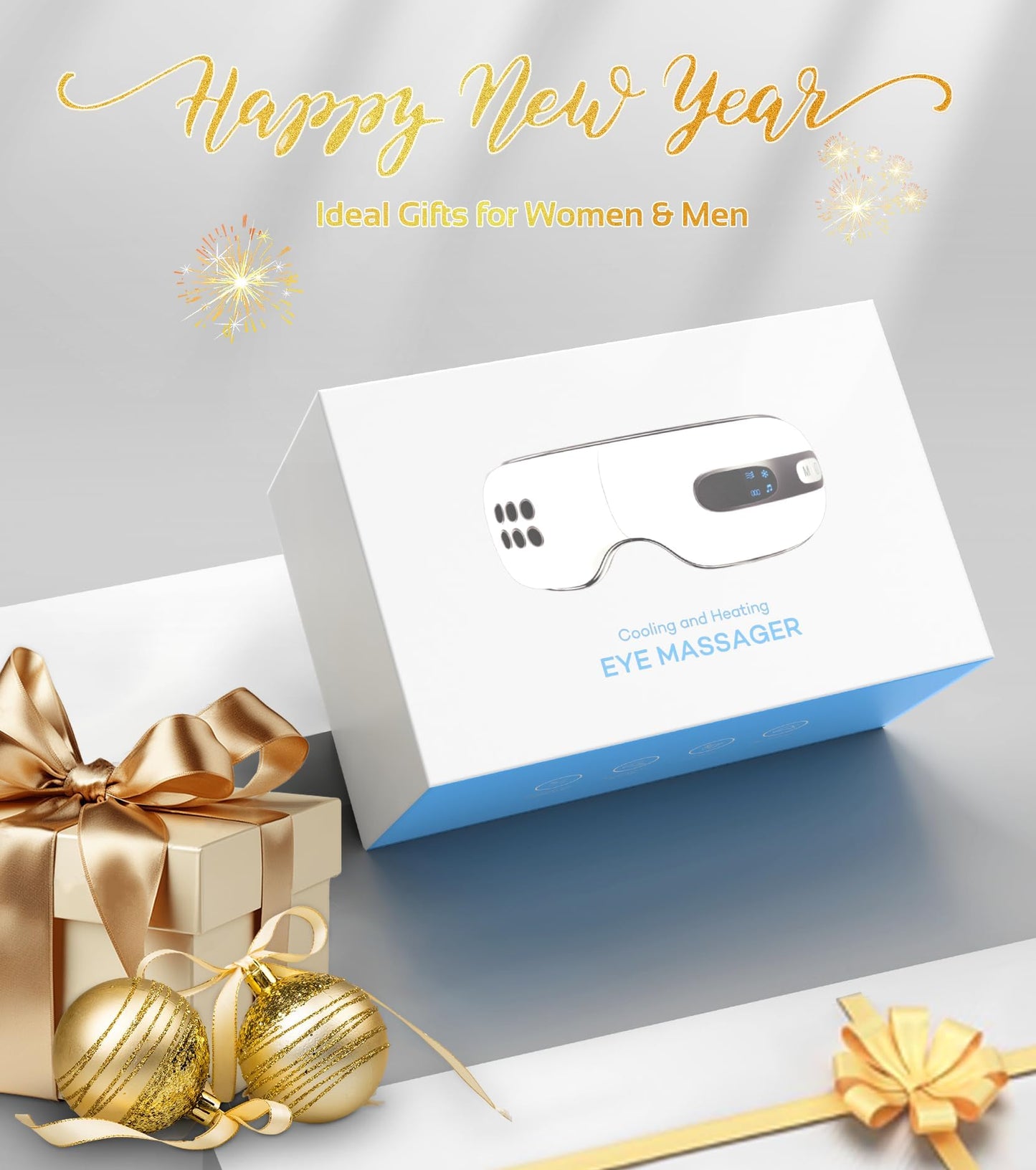 fmlave Eye Massager with Heat and Coolling for Migraines, Dry Eyes, Eye Strains, Eye Massager Mask Heat Cold Tech Bluetooth Music for Sleeping Birthday Gifts for Women Men