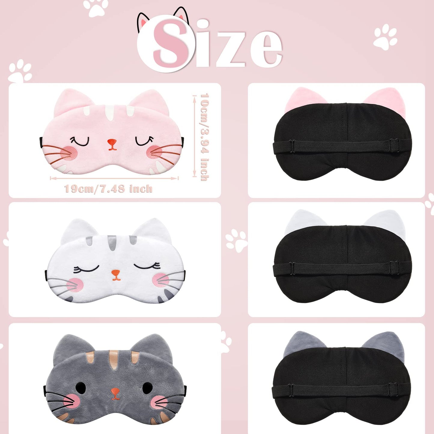 Haysandy Cute Eye Mask for Sleeping 3 Pieces Cartoon Dog Face Eye Cover Funny Animal Cat Sleeping Mask Soft Lightweight Night Sleep Kitty Blindfolds for Women Men Kids(Cat)