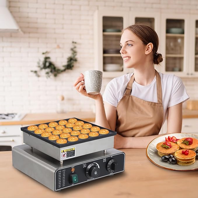 25 Hole and 25 Heart Waffle Maker, Commercial Electric Nonstick Mini Muffin Maker with 50-300℃ Separate Control, 1.8" Diameter Mini Dutch Pancake Maker for Snacks, Desserts