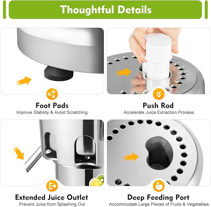 370W Juice Extractor with Auto Pulp Separation, 2800RPM High-Yield Juicer for Fruits & Vegetables – Low Noise, Dishwasher-Safe Parts, Silver Aluminum Body