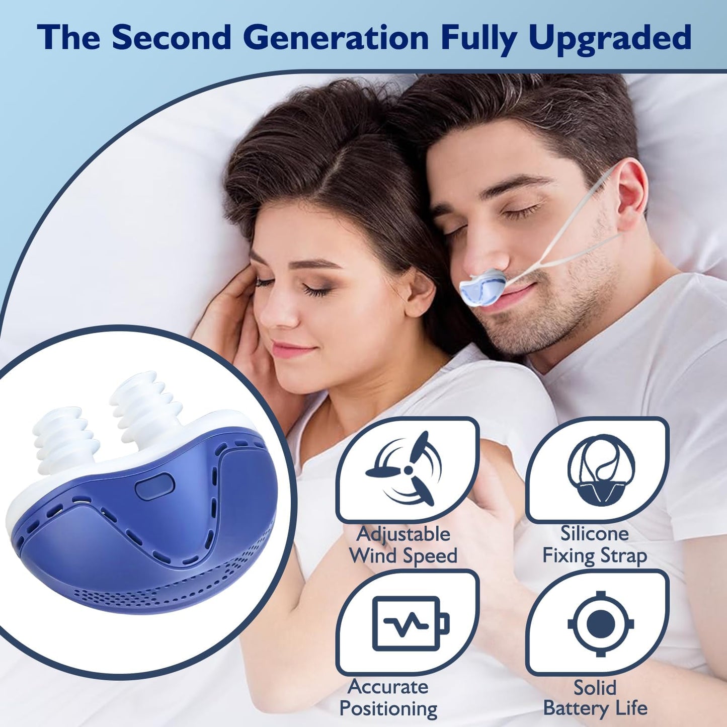 Anti Snoring Devices, Double Vortex Anti Snoring Device, Snoring Solution, Adjustable Wind Speed, Suitable for All Nose Shapes, Stop Snoring Suitable for Men and Women, Blue-GHS SA7