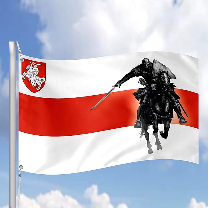 Belarus Knight Flag 3x5 Feet ā Resistance Symbol with Knight On Horseback, Brass Grommets for Protests and Solidarity, Lightweight and Easy to Hang on Flagpoles, Built to Withstand Outdoor Conditions