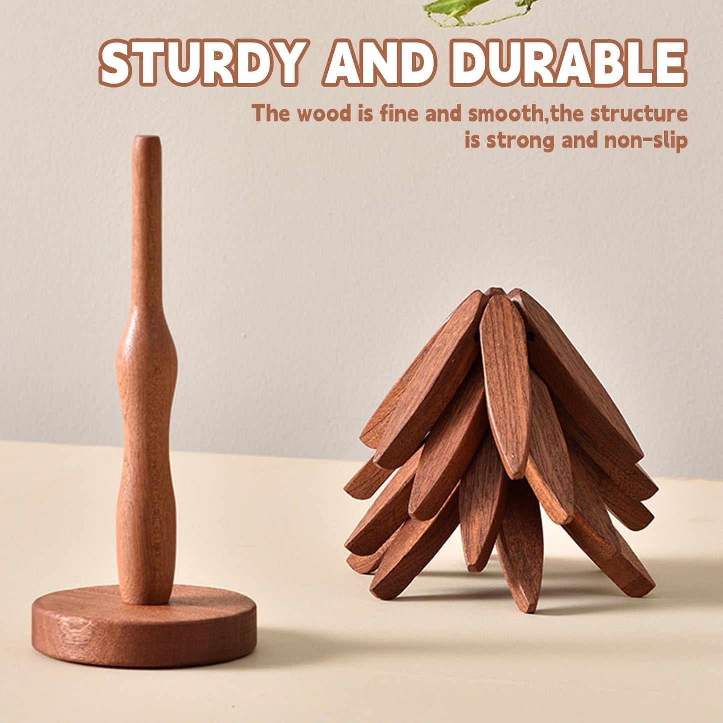 Wooden Cup Coaster Set,Tree Shape Trivet Set,Tree Coasters- 4 Wooden Trivets + 1 Stand stored for hot Dish/Pot/Bowl/teapot/hot Pot Set (Brown)
