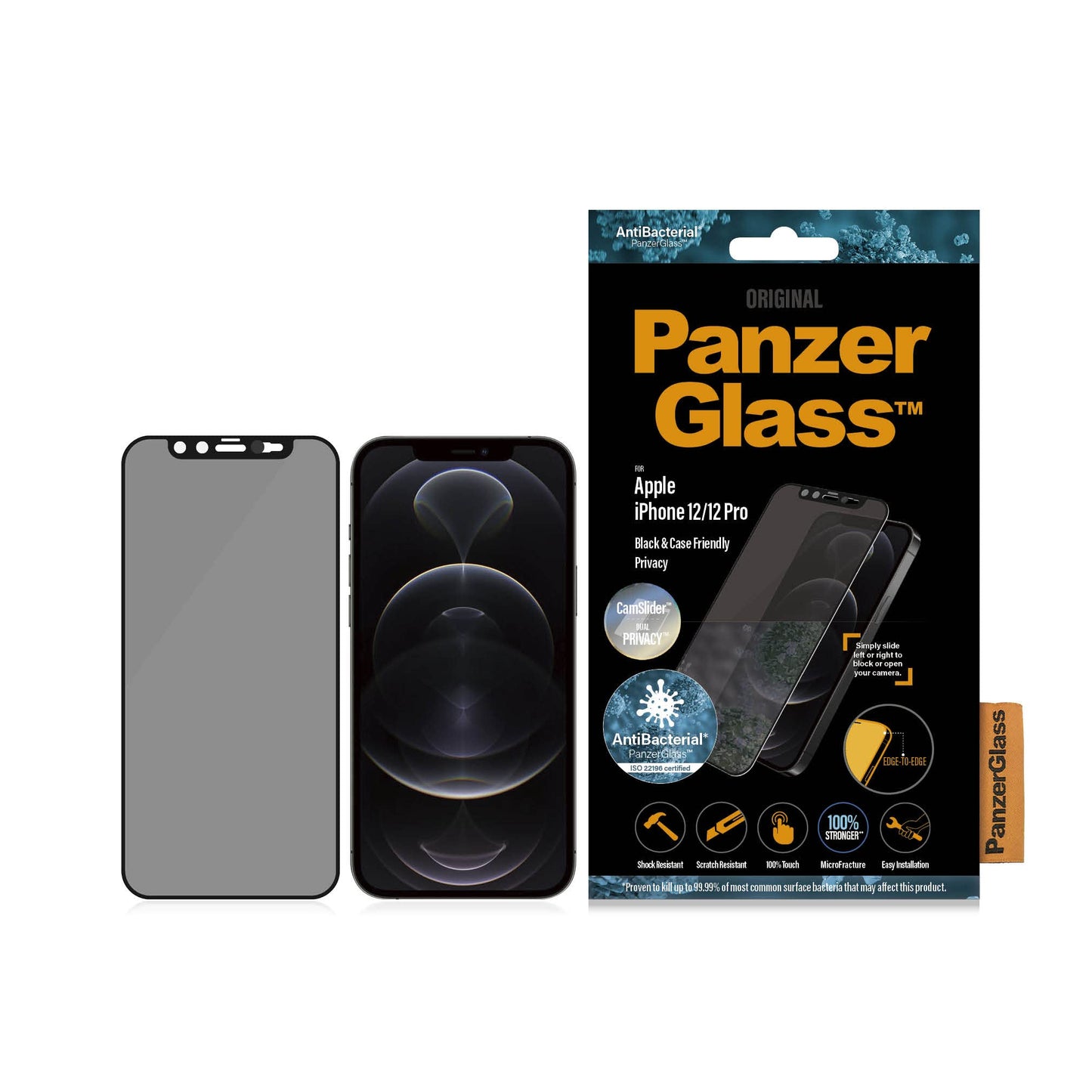 Panzerglass Dual Privacy Screen Protector With Selfie Camera Cover Iphone 12 12 Pro Full Coverage Case Friendly Anti Fingerprint Cam Slider Iphone Screen Protector -Like New