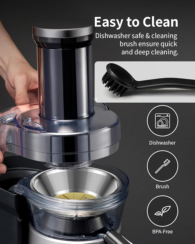 GDOR 1200W Juicer Machines with Larger 3.2" Feed Chute, 45oz Large Juice Jug, Centrifugal Juice Extractor Maker with Titanium Enhanced Cutting System, Dual Speeds, BPA-Free, Silver