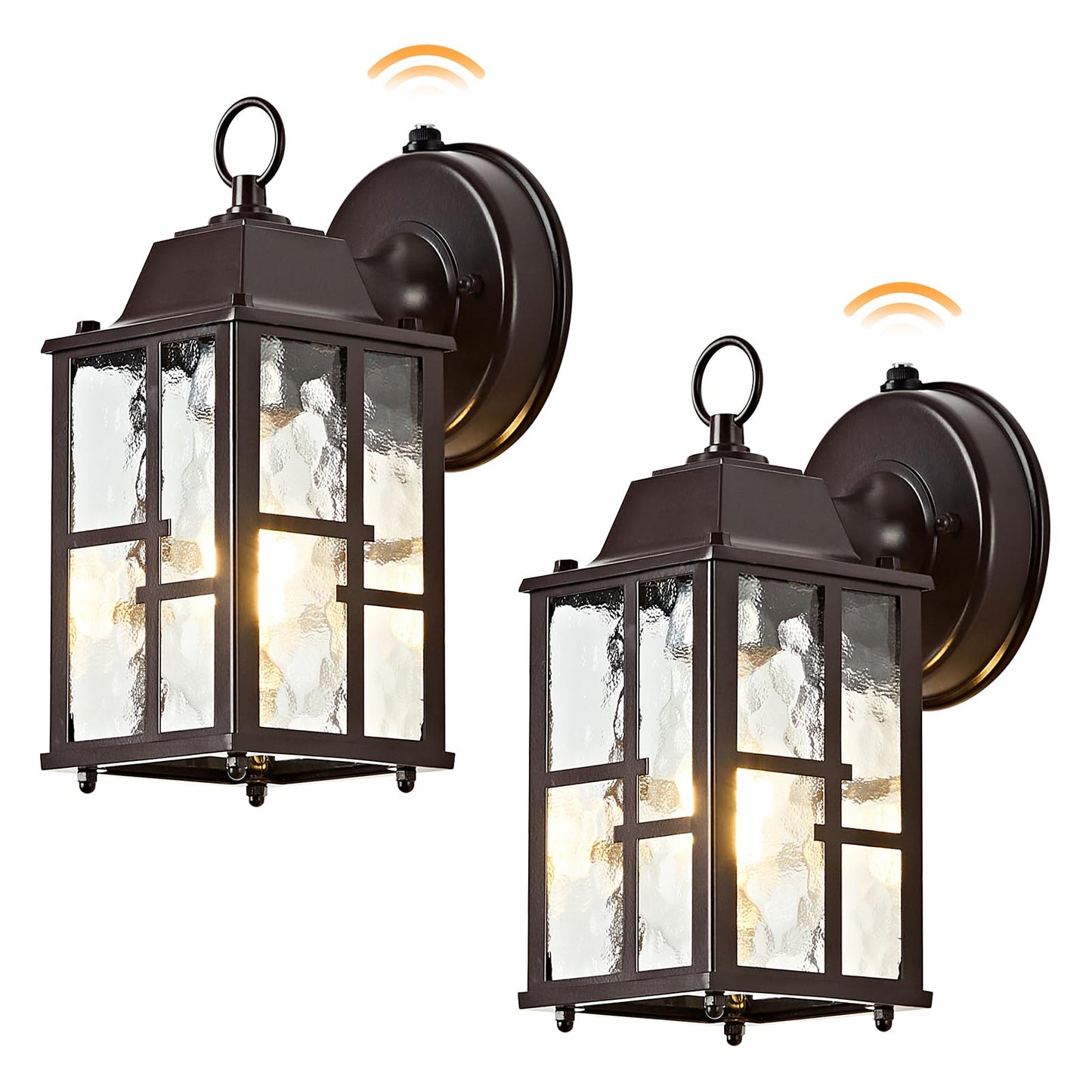 Okeli 2-Pack Dusk To Dawn Outdoor Wall Lights Weatherproof Exterior Lighting Fixture Wall Mount Aluminum Ripple Glass Porch Light Anti-Rust Outside Wall Sconce For House Garage(Brown)
